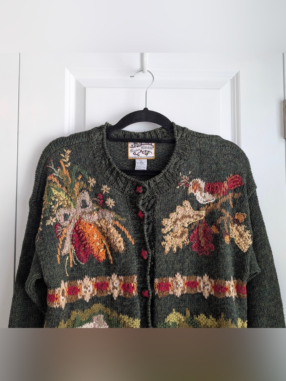 Heirloom Collectibles Women’s Fall Thanksgiving Knit Cardigan Green Size Small - Picture 3 of 9